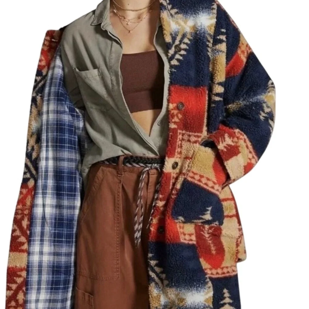 Women’s Anthropologie Pilcro Sherpa  Multicolor Patterned Coat